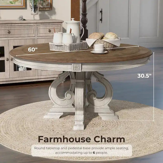 The Farmhouse Antique White 60-inch Wood Round Dining Table