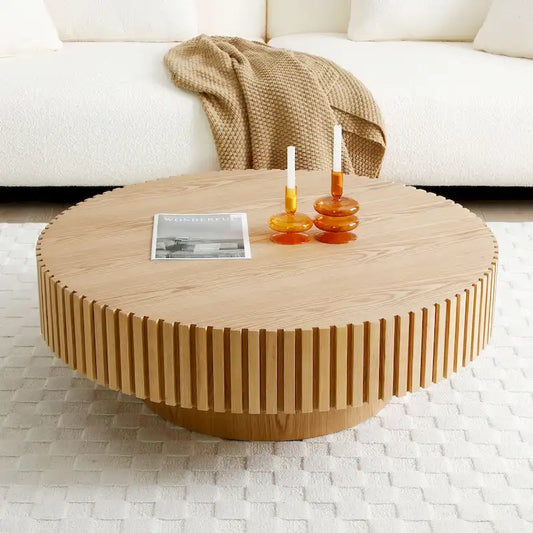 Table basse ronde en noyer noir contemporain moderne avec piédestal robuste, non assemblée