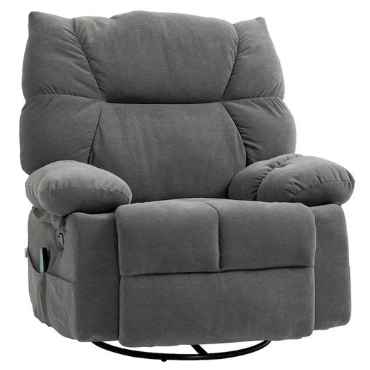 Dark Gray Vibration Massage Chair Recliner with Heat, Oversized Swivel Rocker Chair, Single Sofa