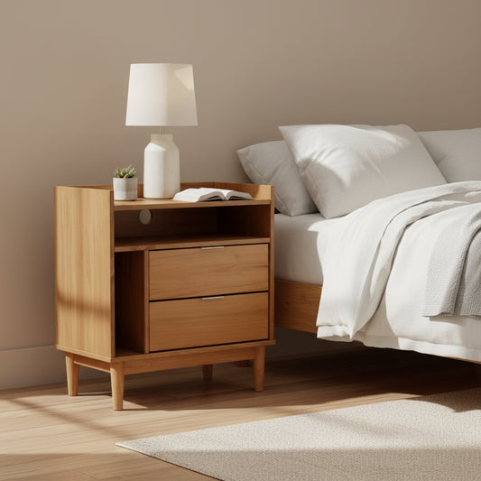 Modern Gallery Top Solid Wood Nightstand
