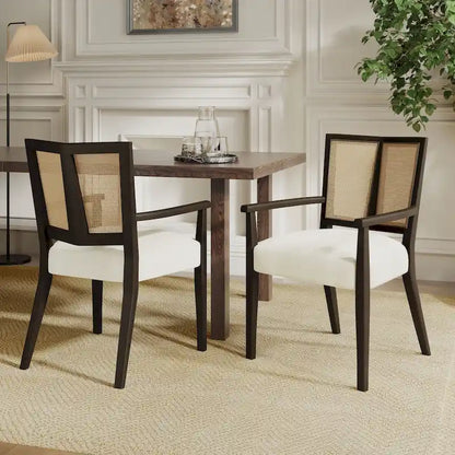 Lot de 2 chaises de salle à manger avec accoudoirs, style milieu du siècle, avec dossier en rotin