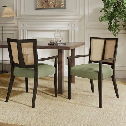 Lot de 2 chaises de salle à manger avec accoudoirs, style milieu du siècle, avec dossier en rotin