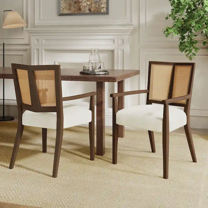 Lot de 2 chaises de salle à manger avec accoudoirs, style milieu du siècle, avec dossier en rotin