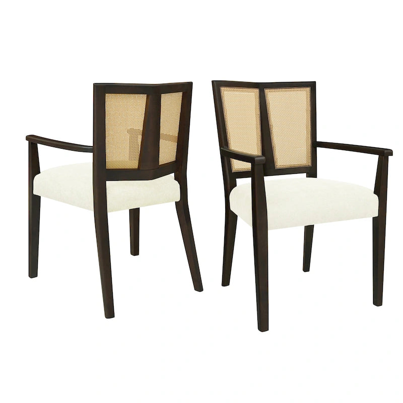 Lot de 2 chaises de salle à manger avec accoudoirs, style milieu du siècle, avec dossier en rotin