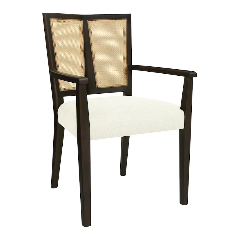 Lot de 2 chaises de salle à manger avec accoudoirs, style milieu du siècle, avec dossier en rotin
