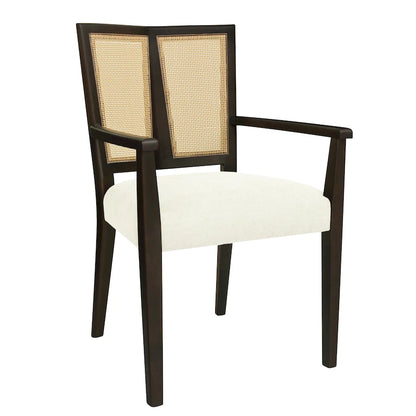 Lot de 2 chaises de salle à manger avec accoudoirs, style milieu du siècle, avec dossier en rotin
