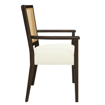 Lot de 2 chaises de salle à manger avec accoudoirs, style milieu du siècle, avec dossier en rotin