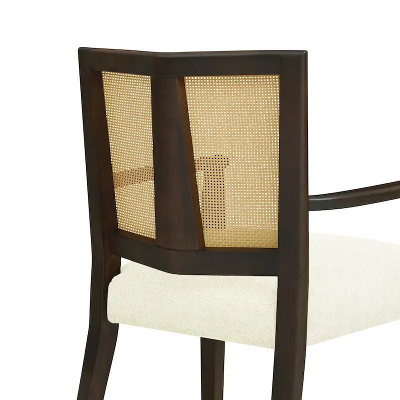 Lot de 2 chaises de salle à manger avec accoudoirs, style milieu du siècle, avec dossier en rotin