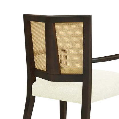 Lot de 2 chaises de salle à manger avec accoudoirs, style milieu du siècle, avec dossier en rotin