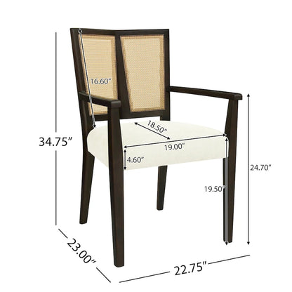 Lot de 2 chaises de salle à manger avec accoudoirs, style milieu du siècle, avec dossier en rotin