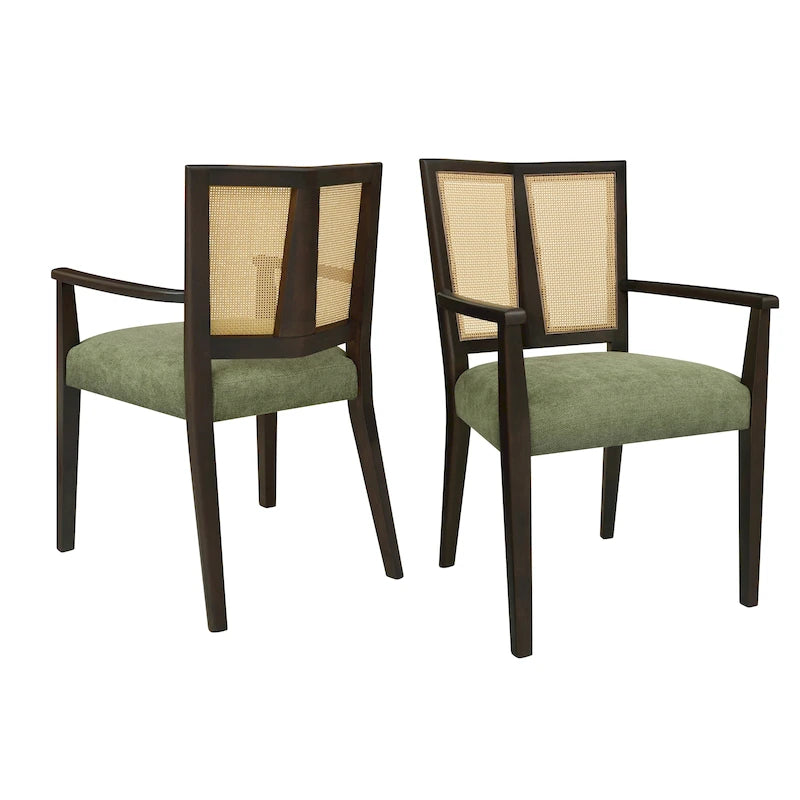 Lot de 2 chaises de salle à manger avec accoudoirs, style milieu du siècle, avec dossier en rotin