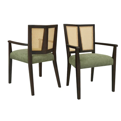 Lot de 2 chaises de salle à manger avec accoudoirs, style milieu du siècle, avec dossier en rotin