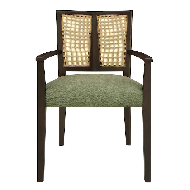 Lot de 2 chaises de salle à manger avec accoudoirs, style milieu du siècle, avec dossier en rotin
