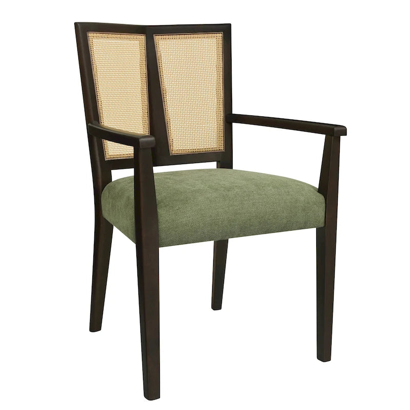 Lot de 2 chaises de salle à manger avec accoudoirs, style milieu du siècle, avec dossier en rotin