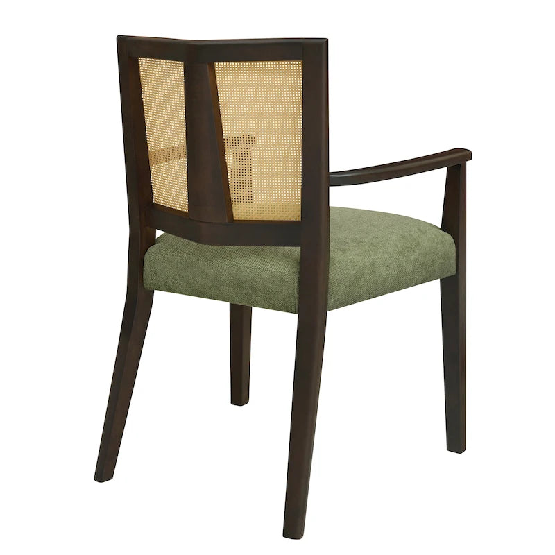 Lot de 2 chaises de salle à manger avec accoudoirs, style milieu du siècle, avec dossier en rotin