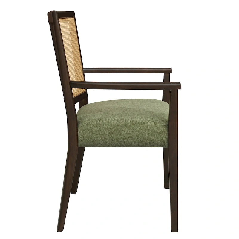 Lot de 2 chaises de salle à manger avec accoudoirs, style milieu du siècle, avec dossier en rotin