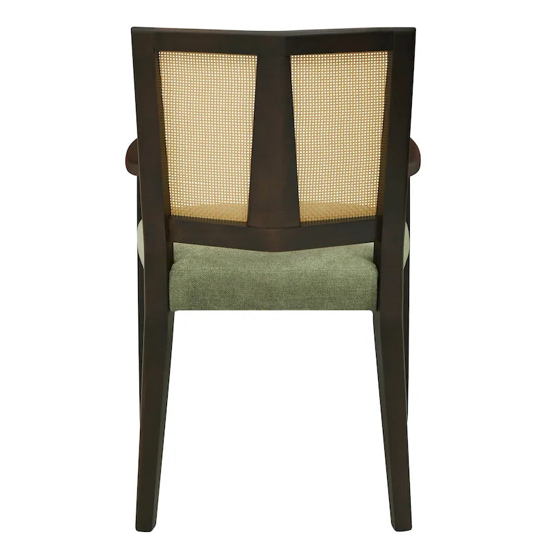 Lot de 2 chaises de salle à manger avec accoudoirs, style milieu du siècle, avec dossier en rotin