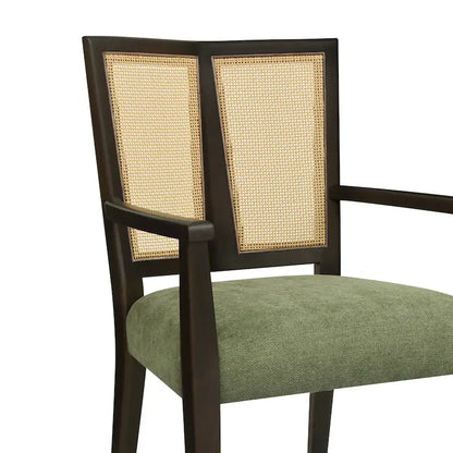 Lot de 2 chaises de salle à manger avec accoudoirs, style milieu du siècle, avec dossier en rotin