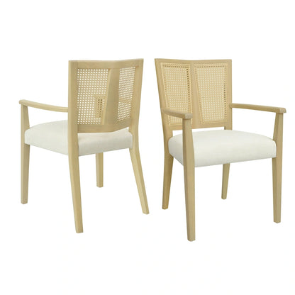 Lot de 2 chaises de salle à manger avec accoudoirs, style milieu du siècle, avec dossier en rotin