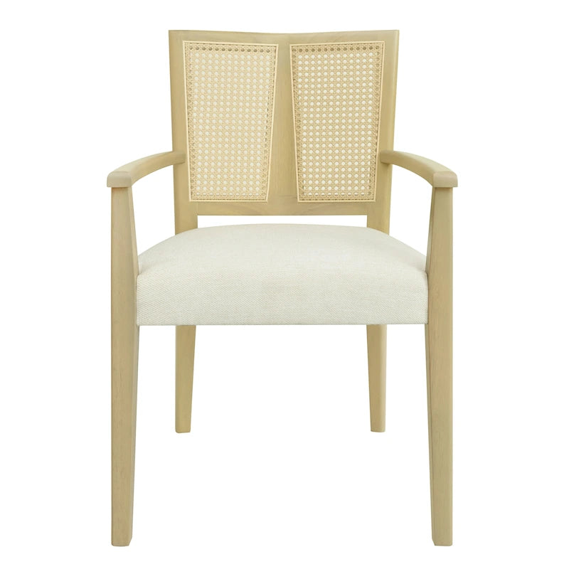 Lot de 2 chaises de salle à manger avec accoudoirs, style milieu du siècle, avec dossier en rotin