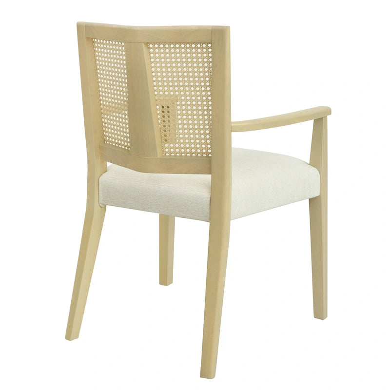 Lot de 2 chaises de salle à manger avec accoudoirs, style milieu du siècle, avec dossier en rotin