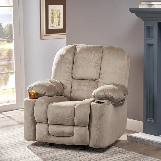 Fauteuil inclinable manuel de luxe couleur chocolat avec revêtement doux pour la peau et double porte-gobelet