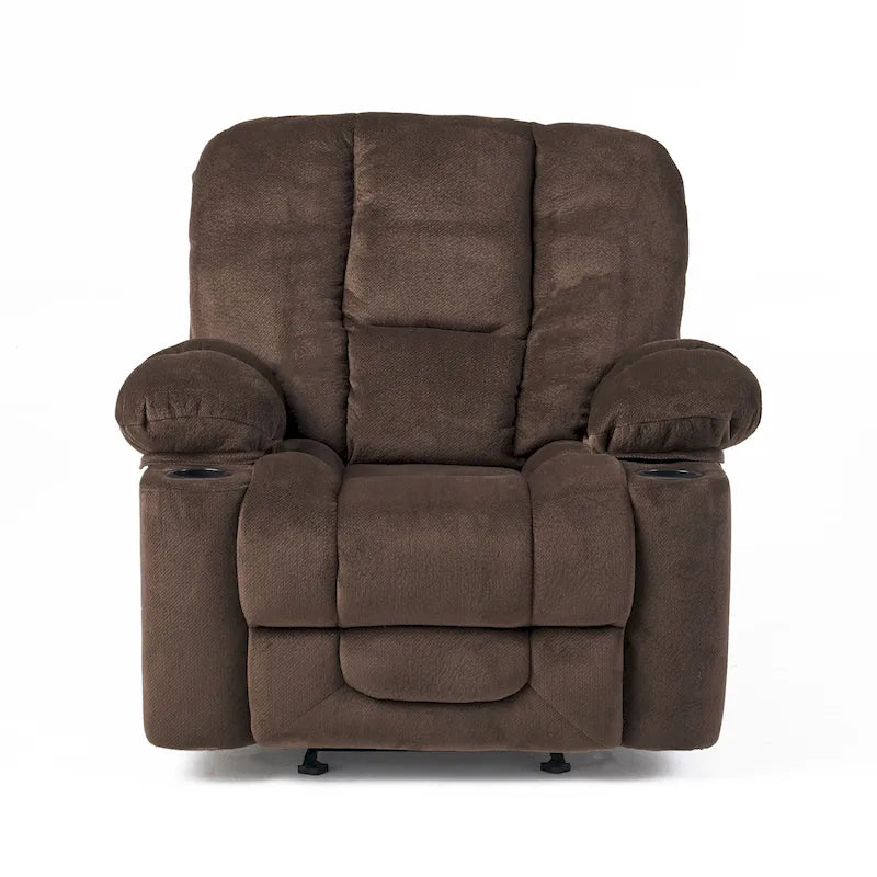 Fauteuil inclinable manuel de luxe couleur chocolat avec revêtement doux pour la peau et double porte-gobelet