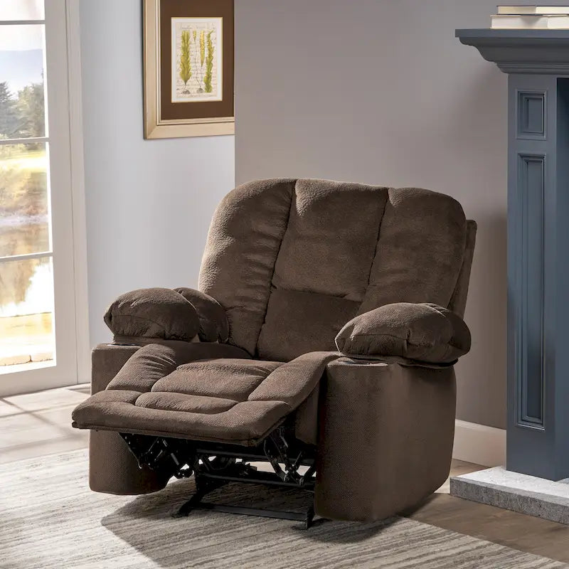 Fauteuil inclinable manuel de luxe couleur chocolat avec revêtement doux pour la peau et double porte-gobelet