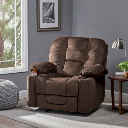 Fauteuil inclinable manuel de luxe couleur chocolat avec revêtement doux pour la peau et double porte-gobelet
