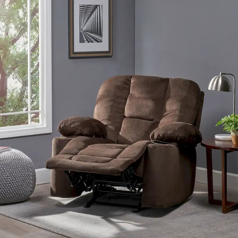 Fauteuil inclinable manuel de luxe couleur chocolat avec revêtement doux pour la peau et double porte-gobelet