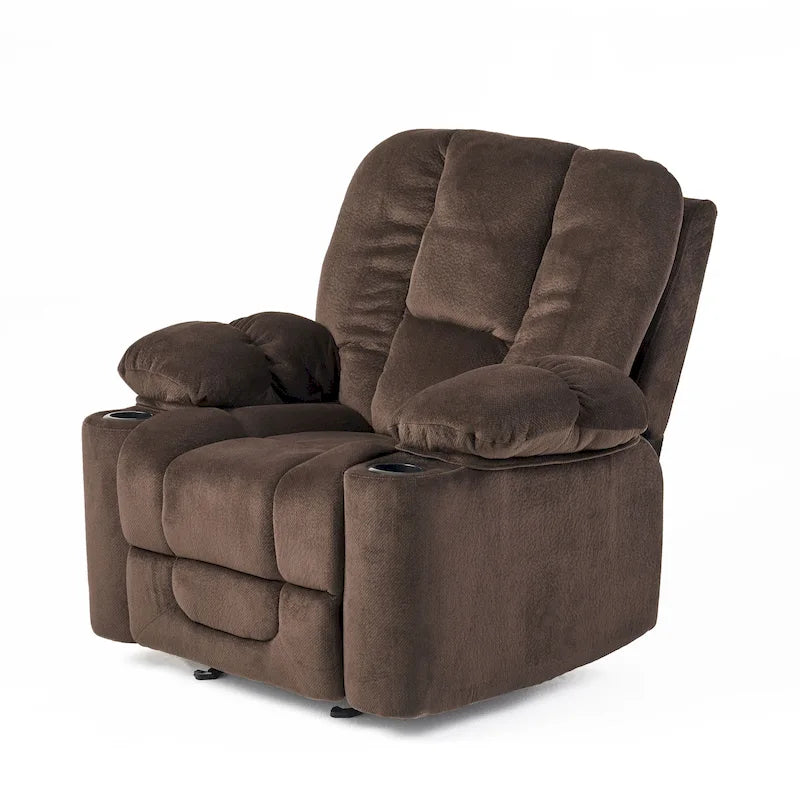 Fauteuil inclinable manuel de luxe couleur chocolat avec revêtement doux pour la peau et double porte-gobelet