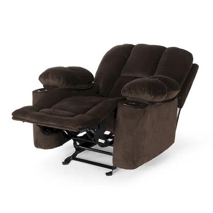 Fauteuil inclinable manuel de luxe couleur chocolat avec revêtement doux pour la peau et double porte-gobelet