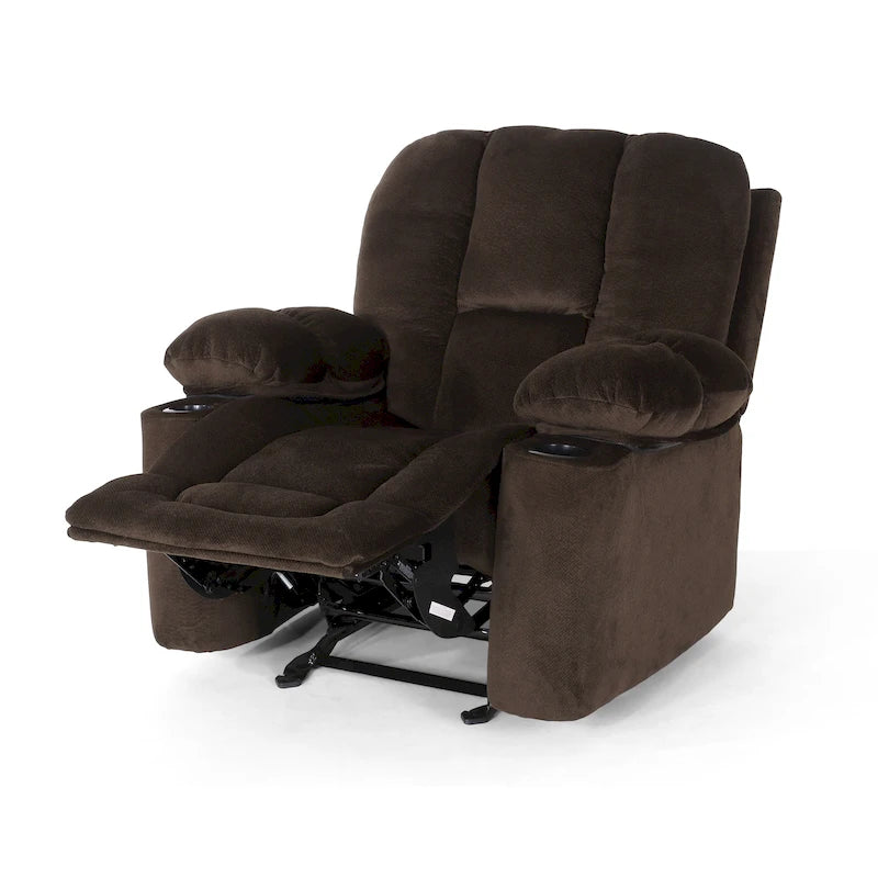 Fauteuil inclinable manuel de luxe couleur chocolat avec revêtement doux pour la peau et double porte-gobelet