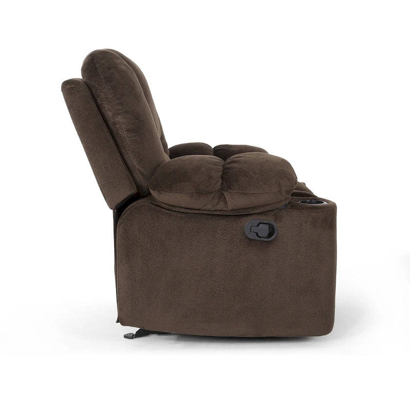 Fauteuil inclinable manuel de luxe couleur chocolat avec revêtement doux pour la peau et double porte-gobelet