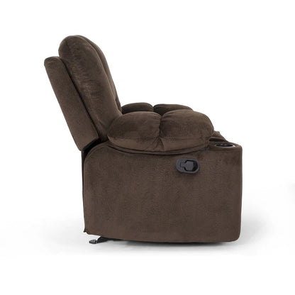 Fauteuil inclinable manuel de luxe couleur chocolat avec revêtement doux pour la peau et double porte-gobelet