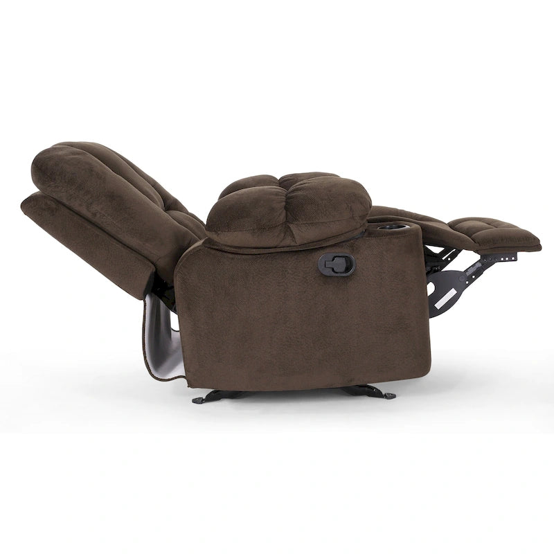 Fauteuil inclinable manuel de luxe couleur chocolat avec revêtement doux pour la peau et double porte-gobelet