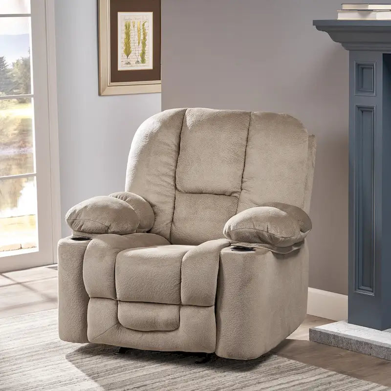 Fauteuil inclinable manuel de luxe couleur chocolat avec revêtement doux pour la peau et double porte-gobelet