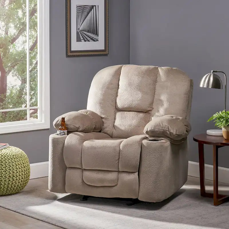 Fauteuil inclinable manuel de luxe couleur chocolat avec revêtement doux pour la peau et double porte-gobelet