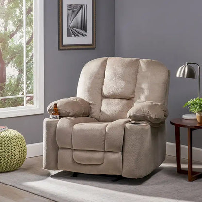 Fauteuil inclinable manuel de luxe couleur chocolat avec revêtement doux pour la peau et double porte-gobelet