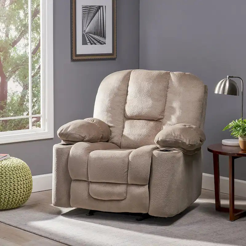 Fauteuil inclinable manuel de luxe couleur chocolat avec revêtement doux pour la peau et double porte-gobelet