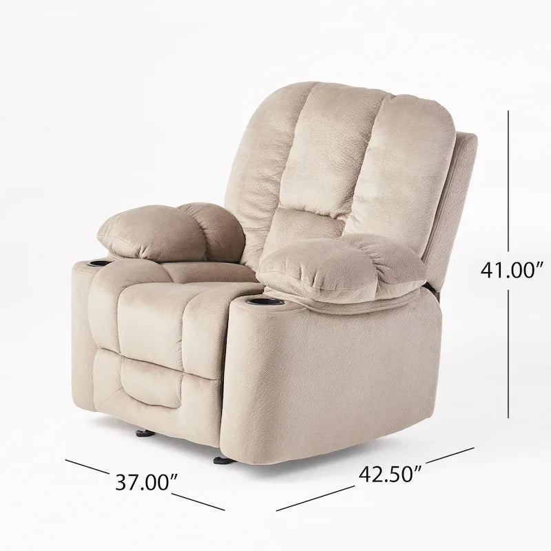 Fauteuil inclinable manuel de luxe couleur chocolat avec revêtement doux pour la peau et double porte-gobelet
