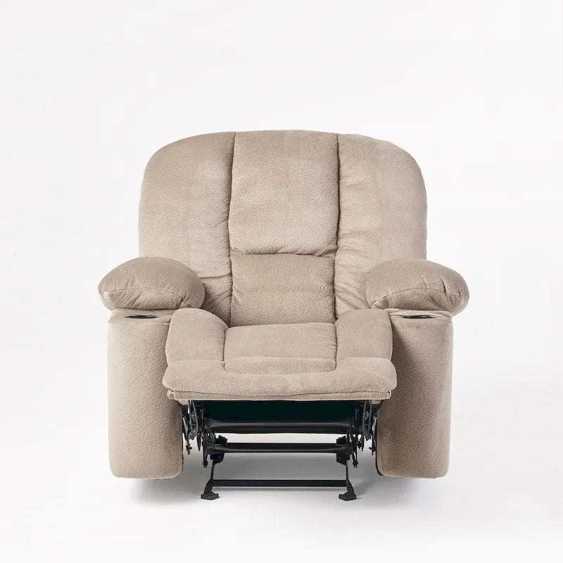 Fauteuil inclinable manuel de luxe couleur chocolat avec revêtement doux pour la peau et double porte-gobelet