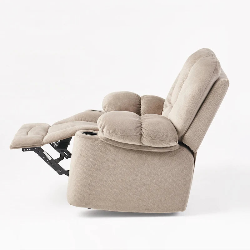 Fauteuil inclinable manuel de luxe couleur chocolat avec revêtement doux pour la peau et double porte-gobelet