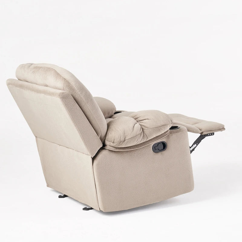 Fauteuil inclinable manuel de luxe couleur chocolat avec revêtement doux pour la peau et double porte-gobelet