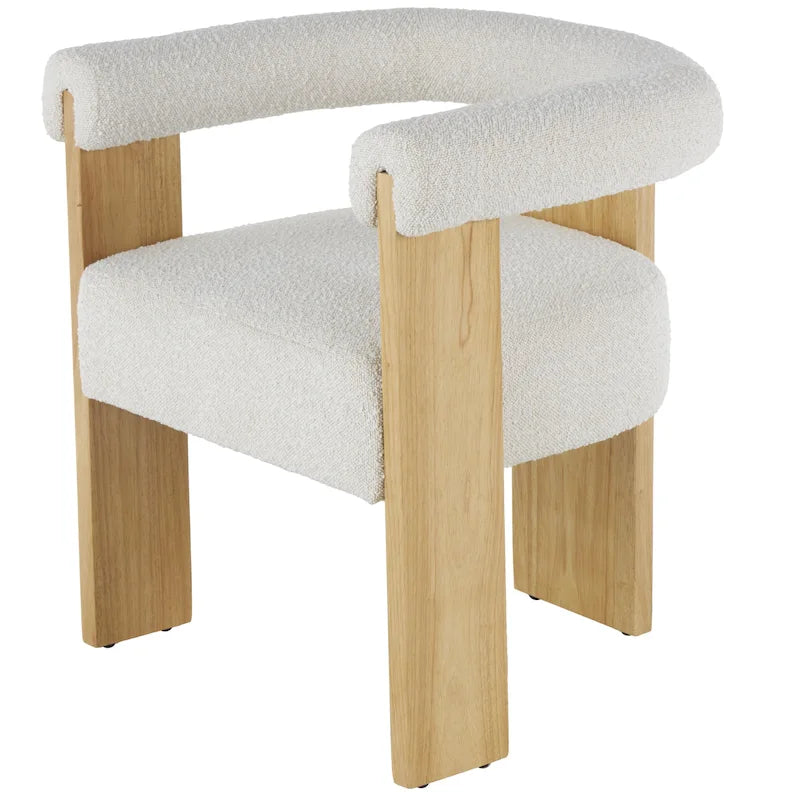 Fauteuil d'appoint de salon rond en tissu bouclé au dossier incurvé en polyester, style moderne du milieu du siècle - Crème ou blanc