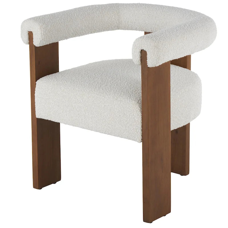 Fauteuil d'appoint de salon rond en tissu bouclé au dossier incurvé en polyester, style moderne du milieu du siècle - Crème ou blanc