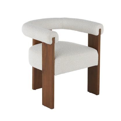 Fauteuil d'appoint de salon rond en tissu bouclé au dossier incurvé en polyester, style moderne du milieu du siècle - Crème ou blanc