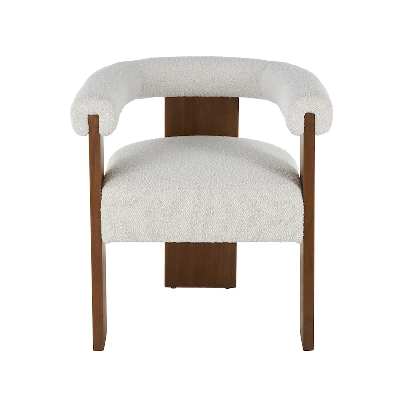 Fauteuil d'appoint de salon rond en tissu bouclé au dossier incurvé en polyester, style moderne du milieu du siècle - Crème ou blanc