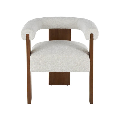 Fauteuil d'appoint de salon rond en tissu bouclé au dossier incurvé en polyester, style moderne du milieu du siècle - Crème ou blanc