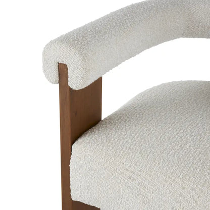 Fauteuil d'appoint de salon rond en tissu bouclé au dossier incurvé en polyester, style moderne du milieu du siècle - Crème ou blanc